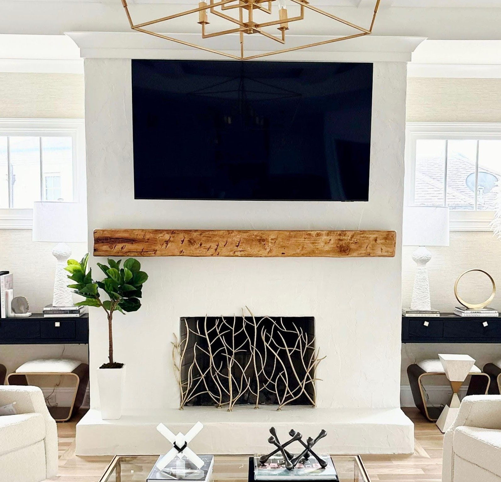 Farmhouse style mantel made of wood